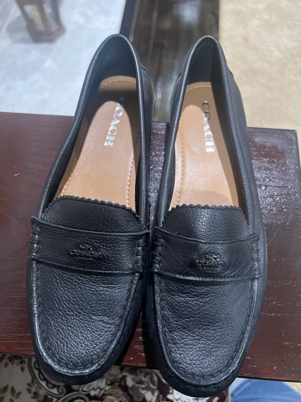 Coach Black Leather Penny Loafers